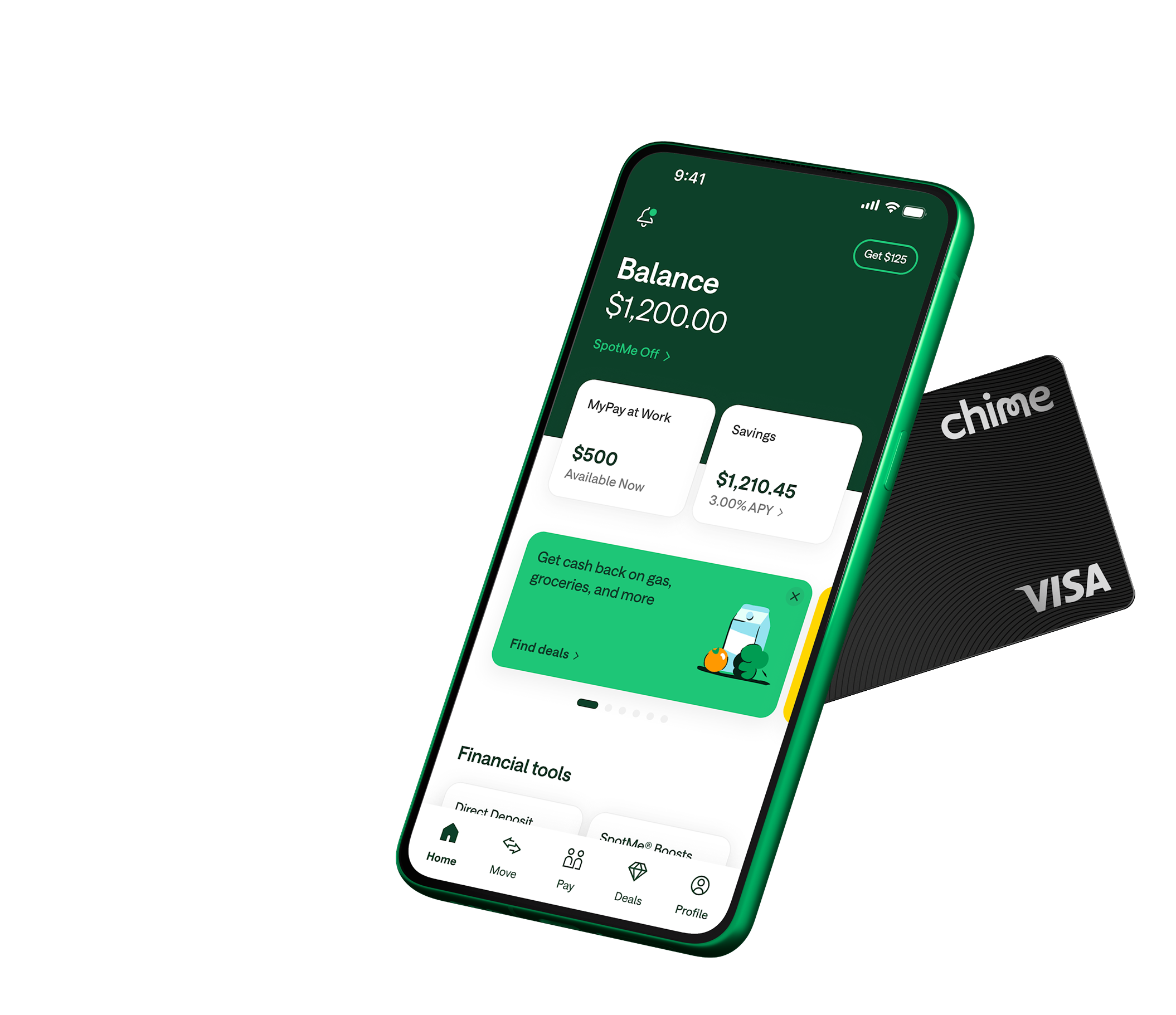 A photo of the Chime app on the dashboard page.