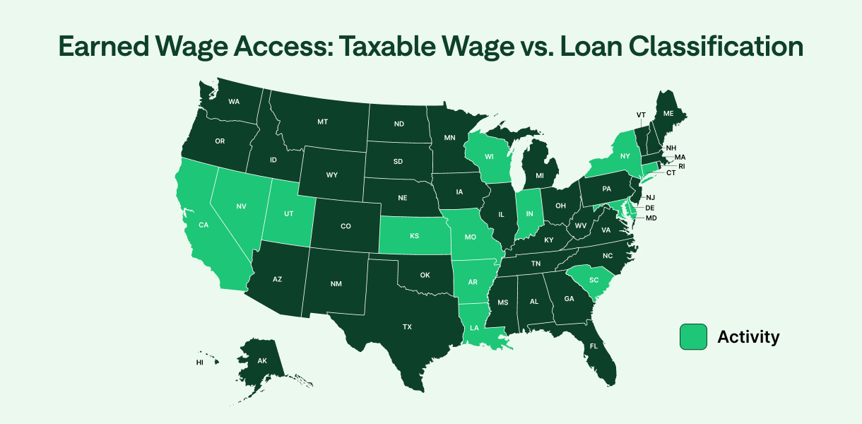states that currently have Earned Wage Access laws or policies